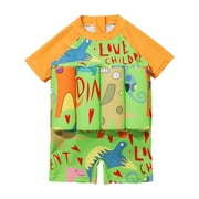 Glisme Toddler Boy Swimsuit Cartoon Printed Buoyancy Training Suits Children'S Beach Sports Summer Floral Child Bathing Suit For Beach Pool Size 18-24 Months,Orange